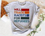 "Will Trade For Equal Rights" design on a heather gray unisex t-shirt