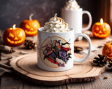 "Sanderson Sisters Flying" Halloween design on a white coffee mug