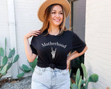 "Motherhood Rock N Roll" design on a black unisex t-shirt