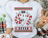 "67 Meme" design on an ash gray unisex crewneck sweatshirt