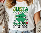 "Just A Little Pinch" design on a white unisex t-shirt