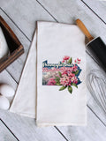 "Pennsylvania State Flower Mountain Laurel" design on a white 28 x 28 inch flour sack tea towel