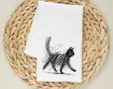 "Cat Abstract Drawing" design on a white 28 x 28 inch flour sack tea towel