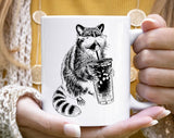 Raccoon Drinking Iced Coffee Funny Animal Coffee Mug