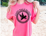 "Camp Half Blood" design on a pink watermelon Comfort Colors t-shirt