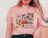 "Gilmore Girls Friends Mashup" design on a peach unisex t-shirt