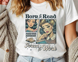 "Born To Read, Forced To Work" design on a white unisex t-shirt
