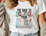 "The Back To School Tour" design on a white unisex t-shirt