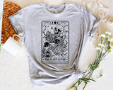 "The Plant Lover Tarot Black & White" design on a heather gray unisex t-shirt