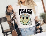 "Peace Summer Flower Smiley" design on a white unisex t-shirt