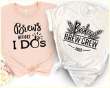 "Brews Before I Do" design on a peach unisex t-shirt
