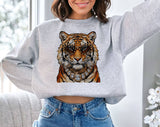 "Glam Tiger Preppy Boujee Leopard Animal Bling" design on an ash gray unisex crewneck sweatshirt