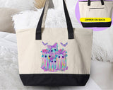 Iridescent Ghost Bow Cute Neon Halloween Tote Bag