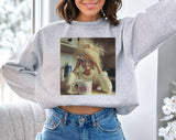 Doll Face Meme Drinking Coffee Hot Mess Sweatshirt, Funny Crewneck