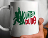 "Mountain Dude" design on a white ceramic coffee mug