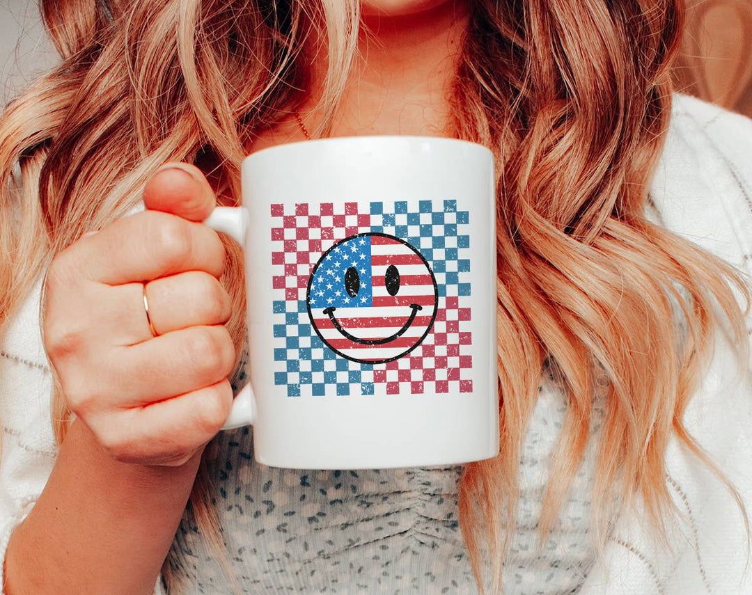 "4th of July" design on a white ceramic coffee mug
