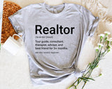 "Realtor Definition" design on a heather gray unisex t-shirt