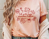 "Hot Girls Have Grandma Hobbies" design on a peach unisex t-shirt