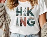 "Hiking Tree Nature Drawing" design on a white unisex t-shirt