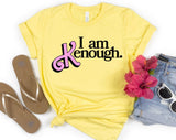 "I Am Kenough" design on a pale yellow unisex t-shirt