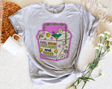 "Feel Your Feelings And Order Takeout" design on a heather gray unisex t-shirt
