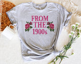 "From The 1900s Floral Roses" design on a heather gray unisex t-shirt