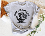 "Rage Consumes Me Black Kitten" design on a heather gray unisex t-shirt