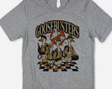 "Goosebusters Goose Ghost" design on a heather gray unisex t-shirt