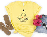 "Middle Finger Wreath Heart" design on a pale yellow unisex t-shirt