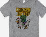 "Chicken Jockey" design on a heather gray unisex t-shirt