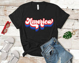 "America Retro USA" design on a black unisex t-shirt