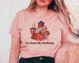 "It's Past My Bedtime Bear" design on a peach unisex t-shirt