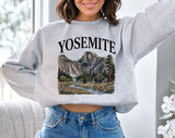 "Yosemite" design on an ash gray unisex crewneck sweatshirt