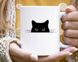 "Cat Peaking" design on a white ceramic coffee mug