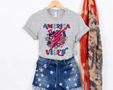 "America Vibes" design on a heather gray unisex t-shirt