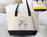 "Lady Whistledown Tea House" design on a natural canvas zippered tote bag