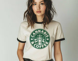 Cannabis And Coffee Ringer T-Shirt, Retro Contrast Trim Tee