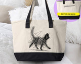"Cat Abstract Drawing" design on a natural canvas zippered tote bag