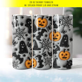 Cute Pumpkin, Bat and Ghost Halloween 20oz Skinny Tumbler with Lid & Straw