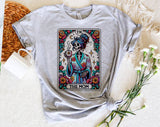 "The Mom Tarot Card" design on a heather gray unisex t-shirt