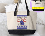 "Bye Buddy" design on a natural canvas zippered tote bag