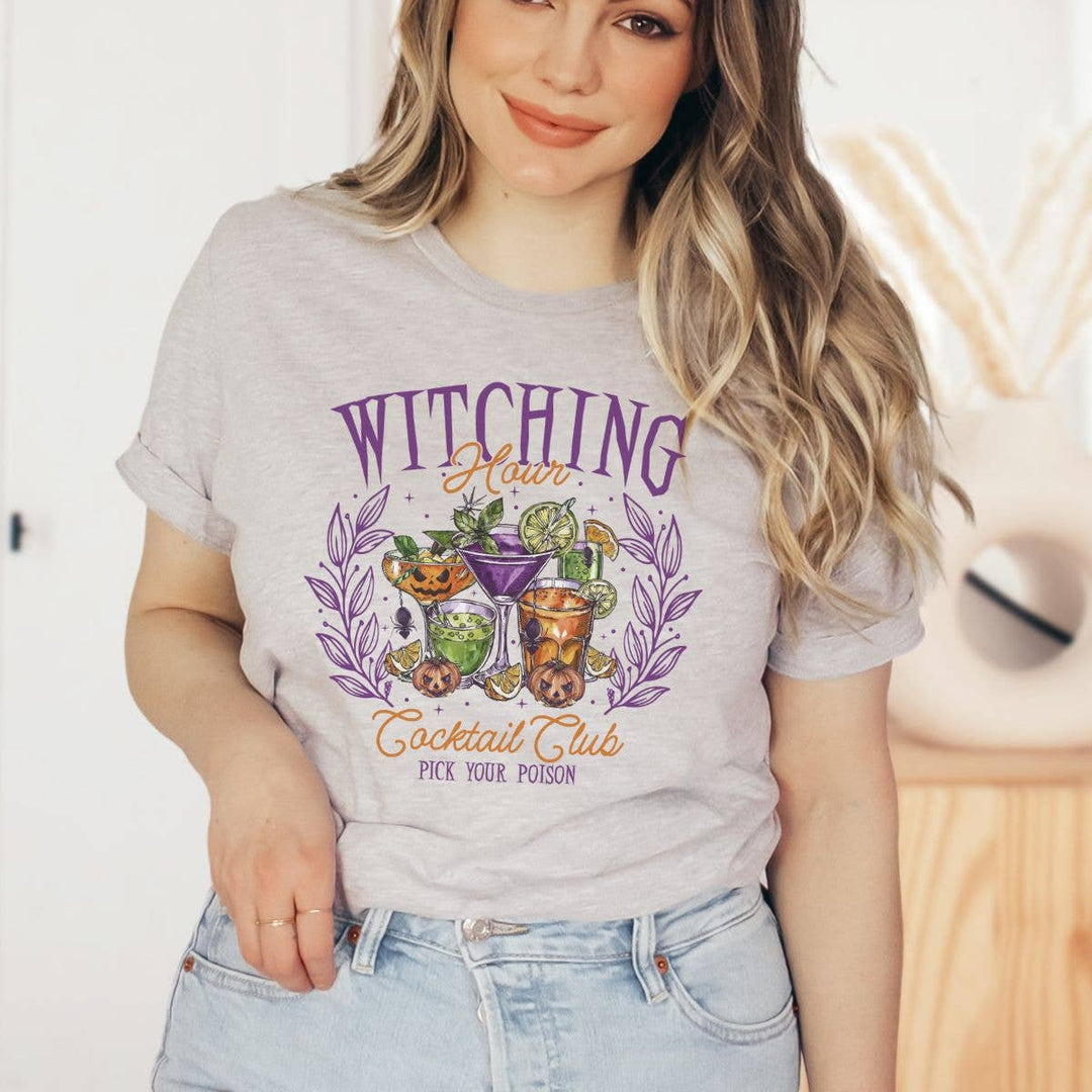 "Witching Hour Cocktail Club" design on a unisex t-shirt