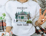 "Stars Hollow Winter Festival" design on an ash gray unisex crewneck sweatshirt