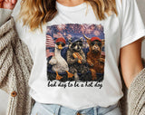 "Bad Day To Be A Hotdog" design on a white unisex t-shirt