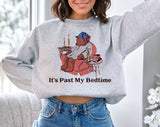 "It's Past My Bedtime Bear" design on an ash gray unisex crewneck sweatshirt