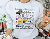 "Gilmore Girls Collage" design on an ash gray unisex crewneck sweatshirt