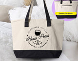 "Hocus Pocus Brewing Co" design on a natural canvas zippered tote bag