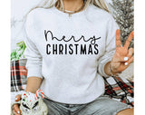 "Merry Christmas" design on an ash gray unisex crewneck sweatshirt