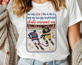 "The Only Ice I Like Heated Rivalry" design on a white unisex t-shirt