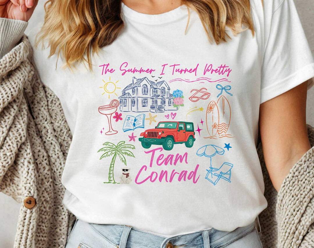 "Team Conrad" design on a white unisex t-shirt